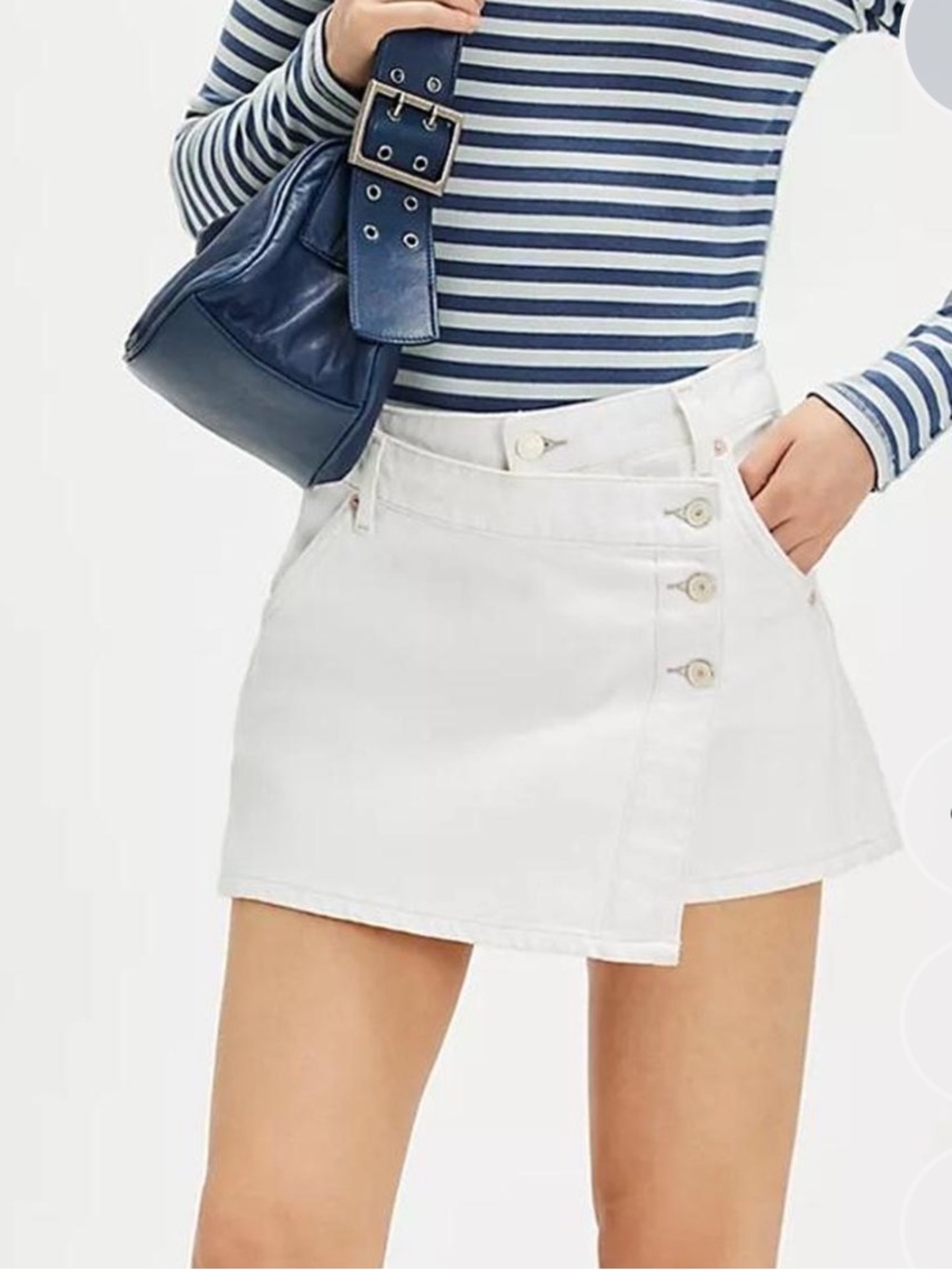 Free People White Asymmetrical Button Mini Skirt
